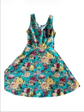 NWT Tom’s Ware Floral Skater Dress - Teal Teal Blue - Size S